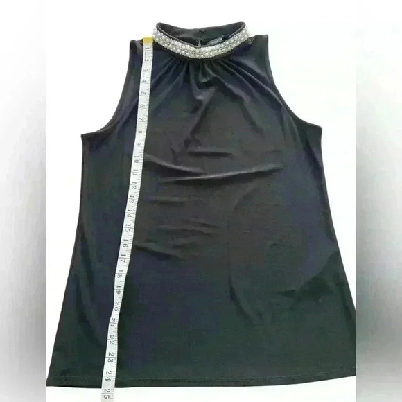 WHITE HOUSE BLACK MARKET Black Sleeveless Faux-Pearl-Neck Top - Picture 4 of 7